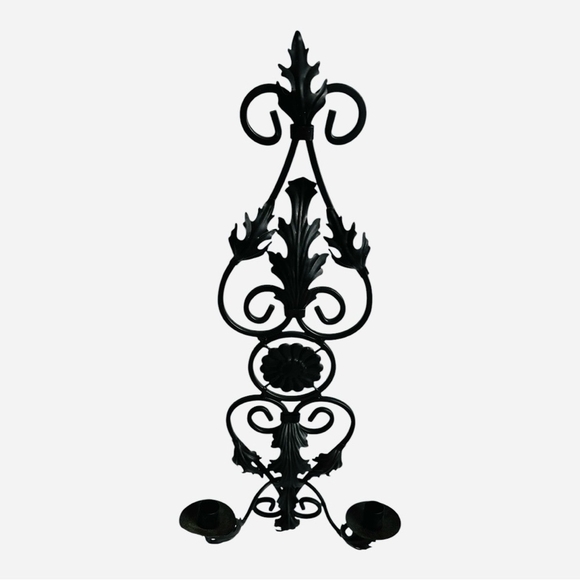 Elegant Black Metal Wall Sconce Scroll Pillar Candles Holder Wall Hanging Decor - Picture 3 of 5
